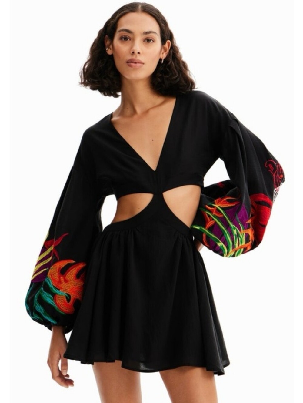 Desigual X Stella Jean Cut Out Embroidered Mini Dress Size Large Black